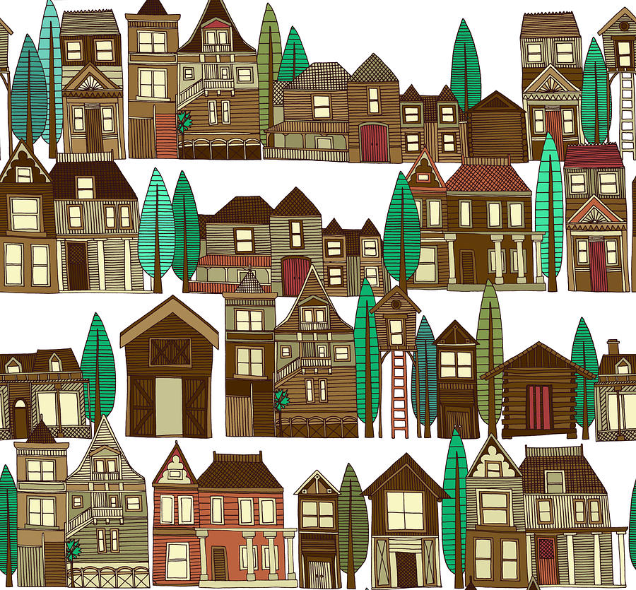 Wooden Buildings White Drawing by MGL Meiklejohn Graphics Licensing ...