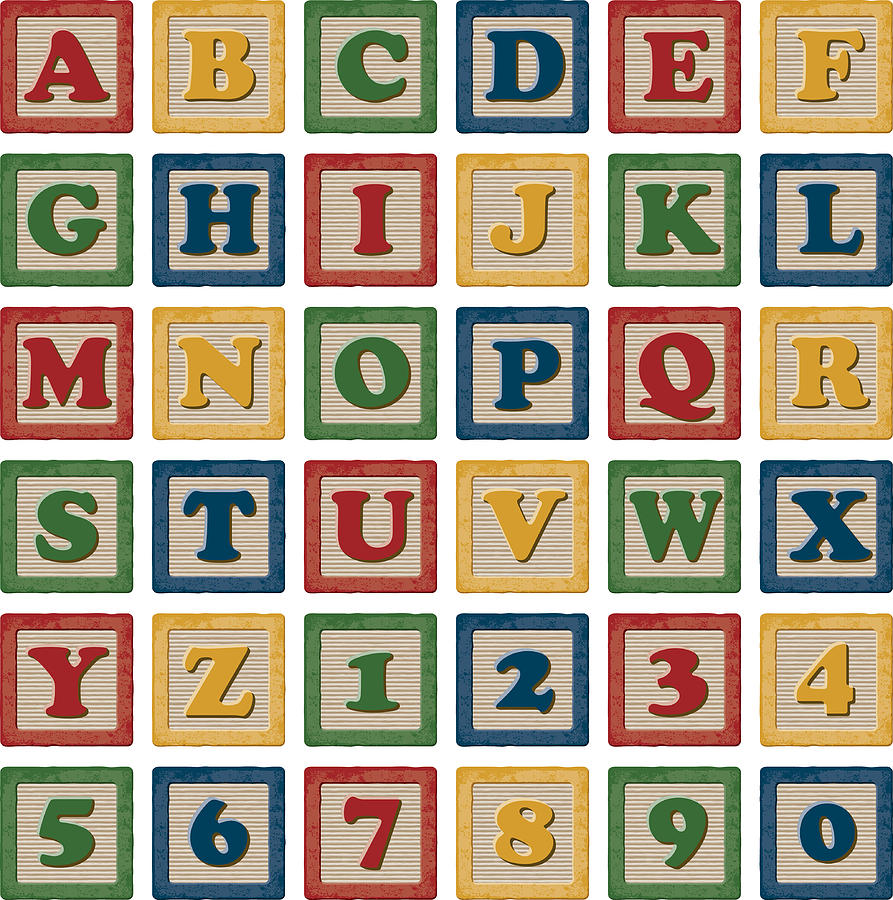 Wooden Childrens Toy Alphabet Blocks Set Drawing by Bortonia