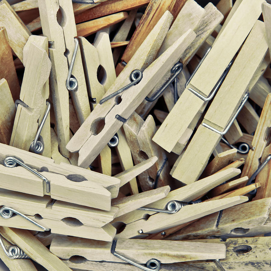 Tool Photograph - Wooden clothes pegs by Tom Gowanlock