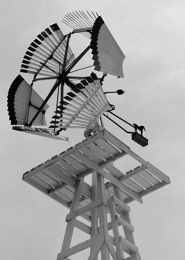 Wooden Dempster Vaneless Windmill bw Photograph by Elizabeth Sullivan
