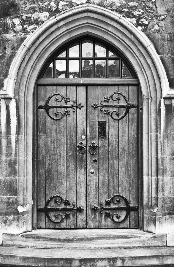 Wooden Door at Tower Hill BW Photograph by Christi Kraft