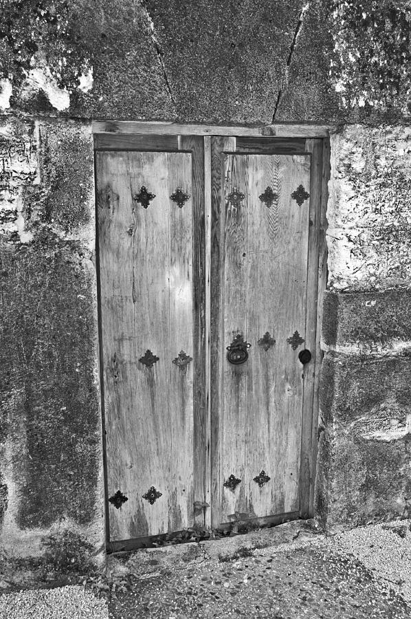 Wooden Doors Mission San Juan BW Photograph by Alan Tonnesen
