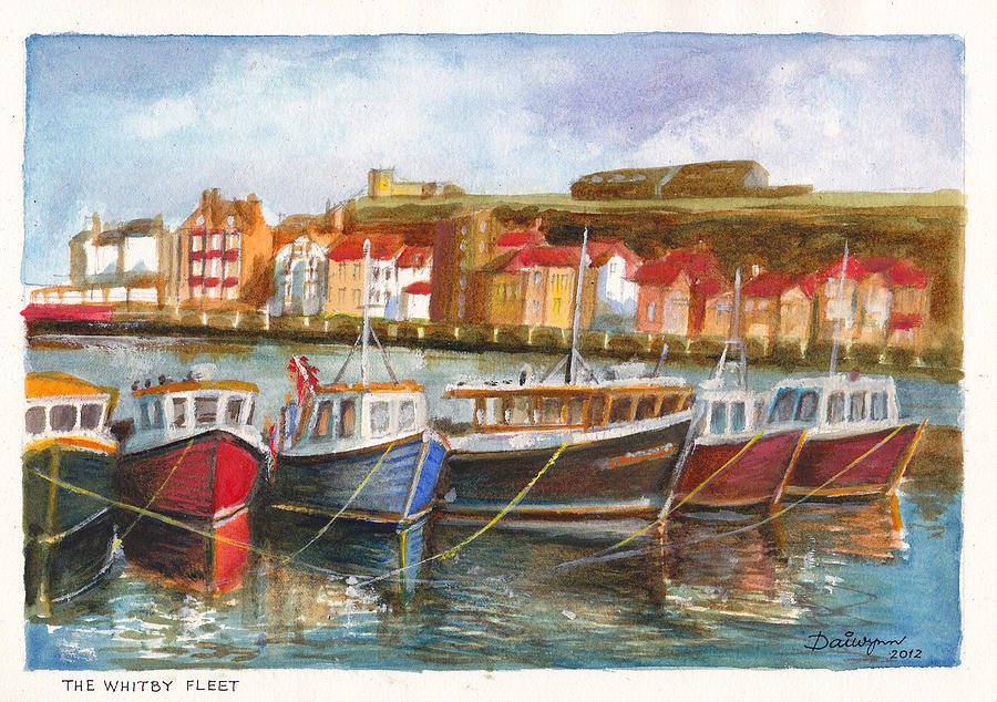 Wooden fishing boats in the Whitby Fleet of northern England Painting by Dai Wynn