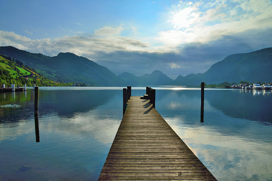 Wooden Jetty At Lake Of Lucerne Photograph by Werner Büchel