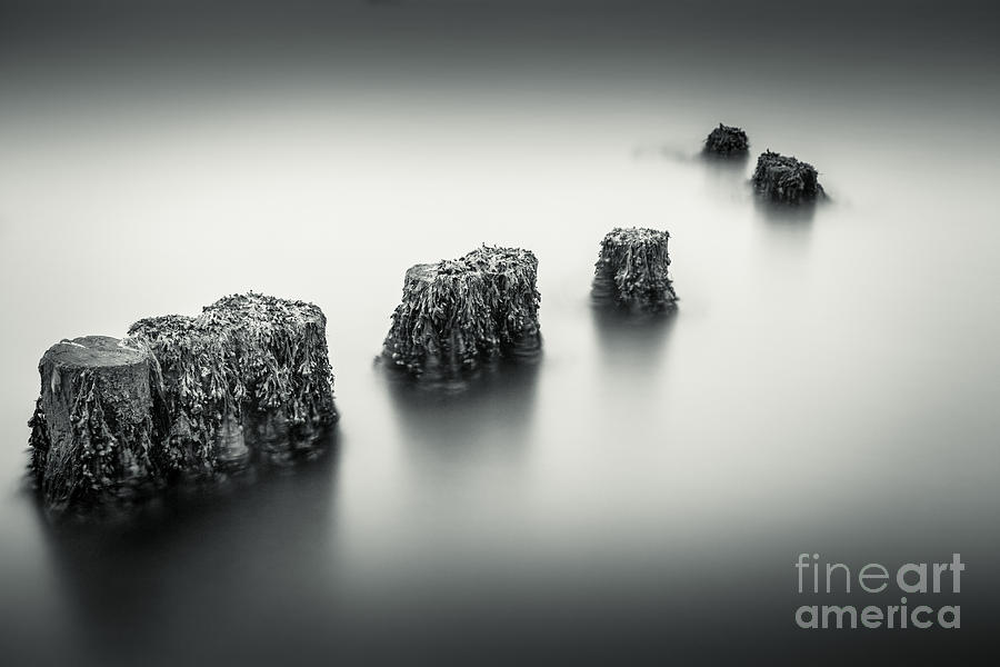 Long Exposure Photograph - Wooden Posts in the Sea by Chris Blake
