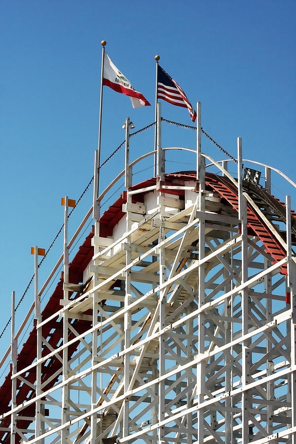 Flag Photograph - Wooden Roller Coaster by Art Block Collections