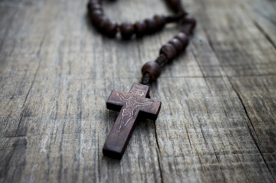 Vintage Photograph - Wooden Rosary by Aged Pixel