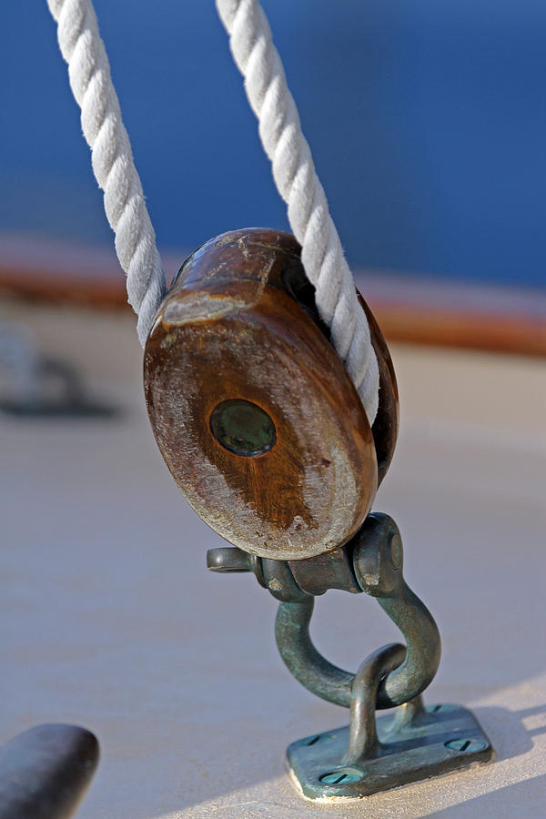 Wooden Sailboat Deadeye and Rope Photograph by Juergen Roth
