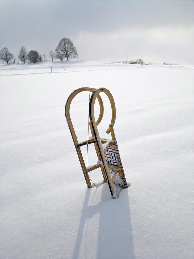 Wooden Sledge In Snow Photograph by Daitozen