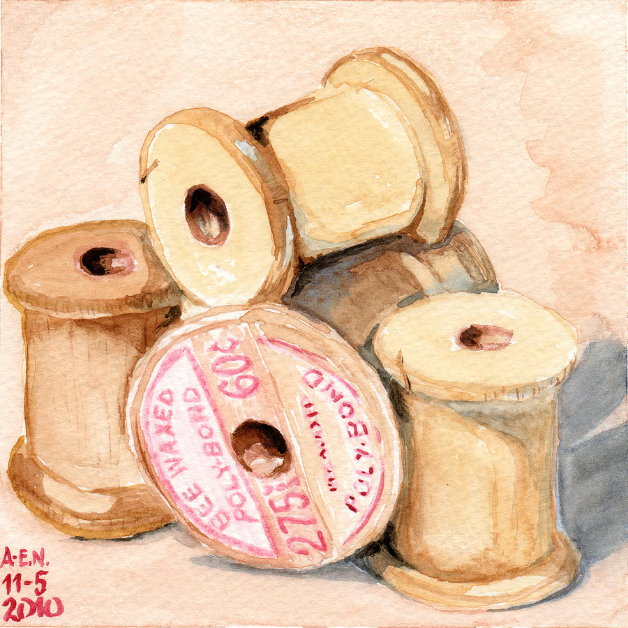 Still Life Painting - Wooden Spools I by Amy-Elyse Neer
