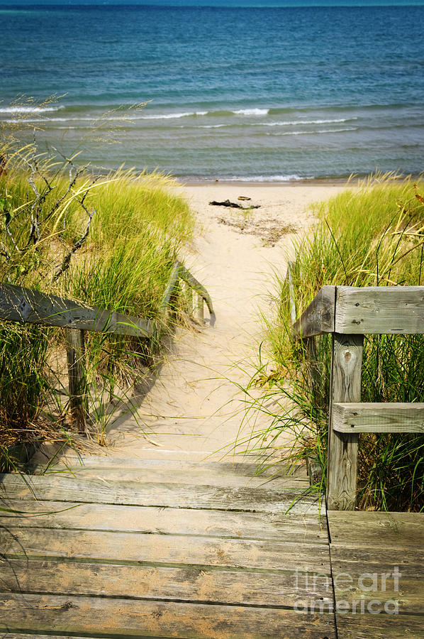 Summer Photograph - Wooden stairs over dunes at beach 2 by Elena Elisseeva