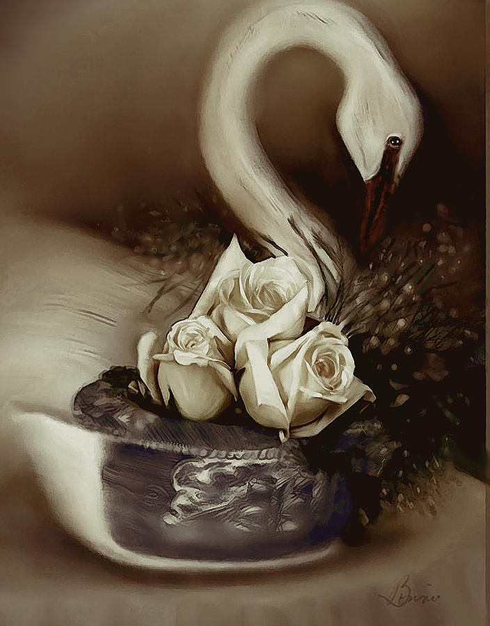 Wooden Swan and Roses Photograph by Bonnie Willis