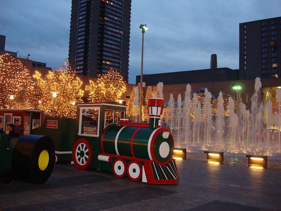Wooden Train Crown Center Christmas Photograph by Ellen Tully