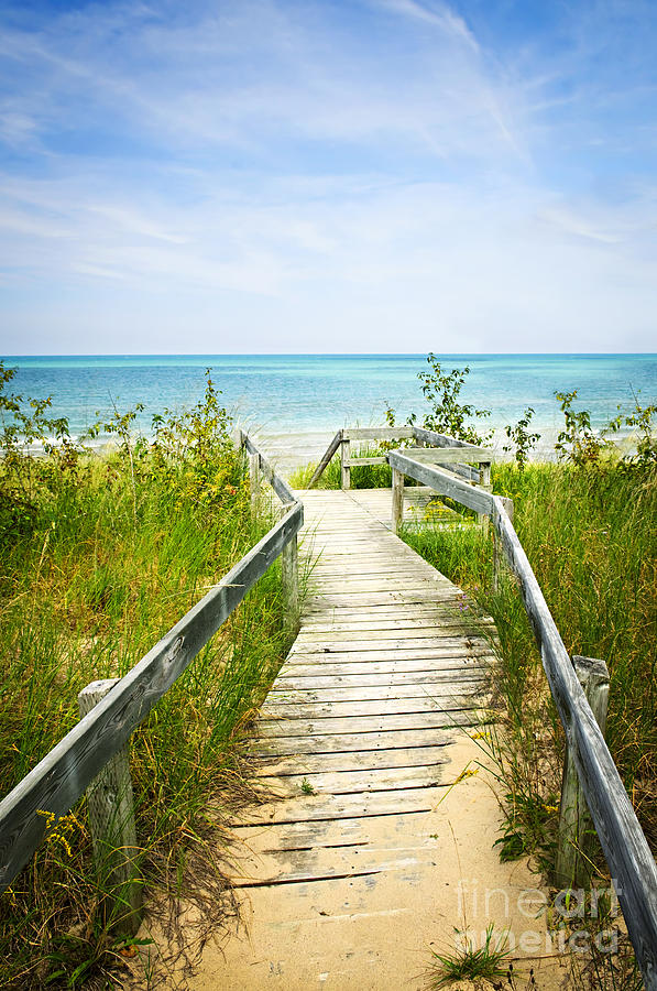 Wooden walkway over dunes at beach Photograph by Elena Elisseeva