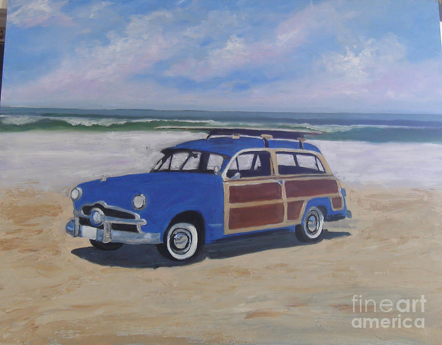 Transportation Painting - Woodie On Beach by Mark Perry