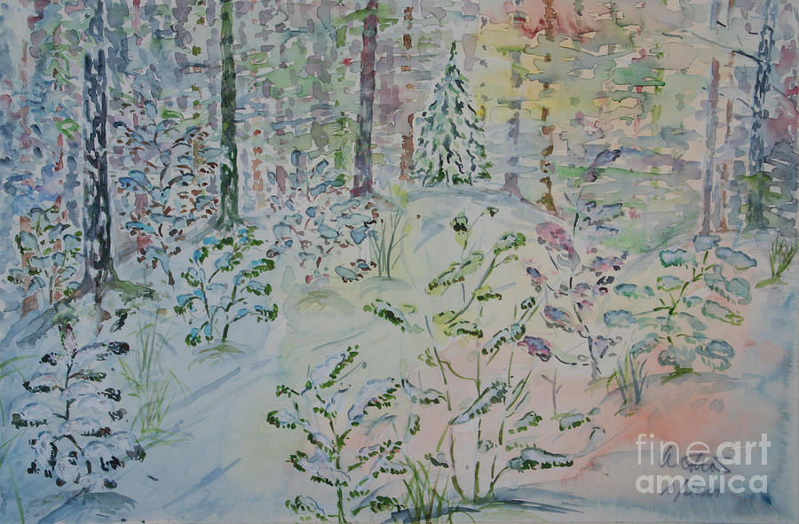 Woodland Under Snow Painting by Almo M