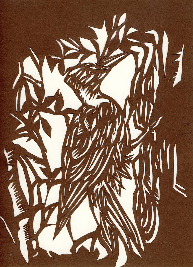 Woodpecker Paper Cut Mixed Media by Alfred Ng