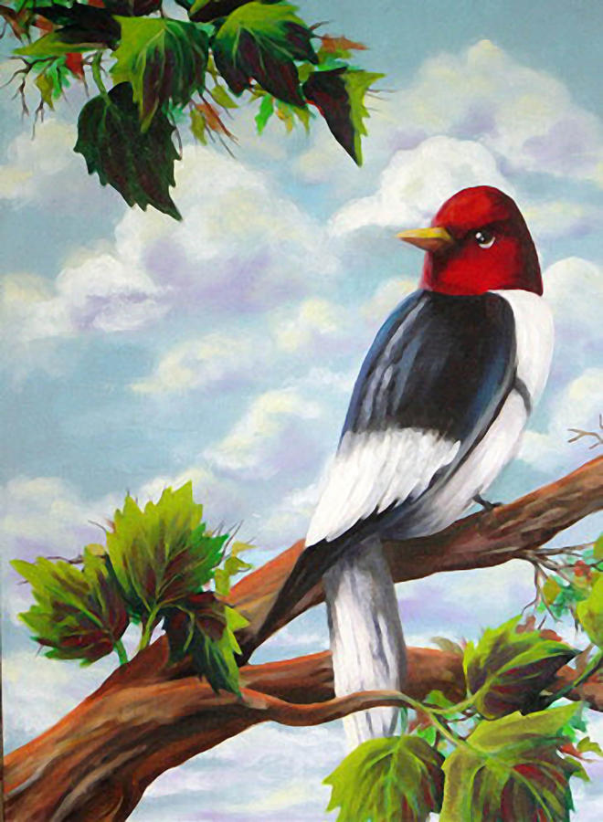 Summer Scene Painting - Woodpecker in Tree  by Nicoletta Filarski