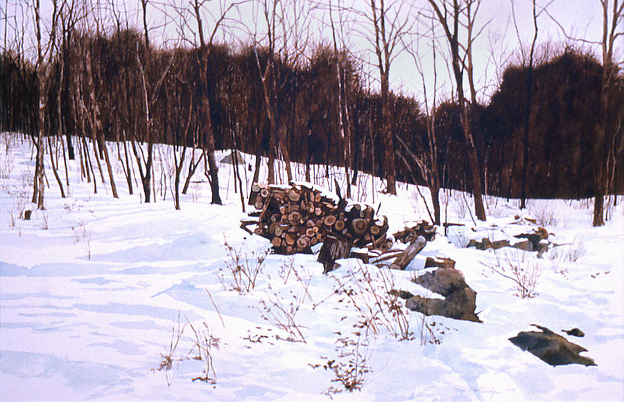 Woodpile Painting by Tom Wooldridge