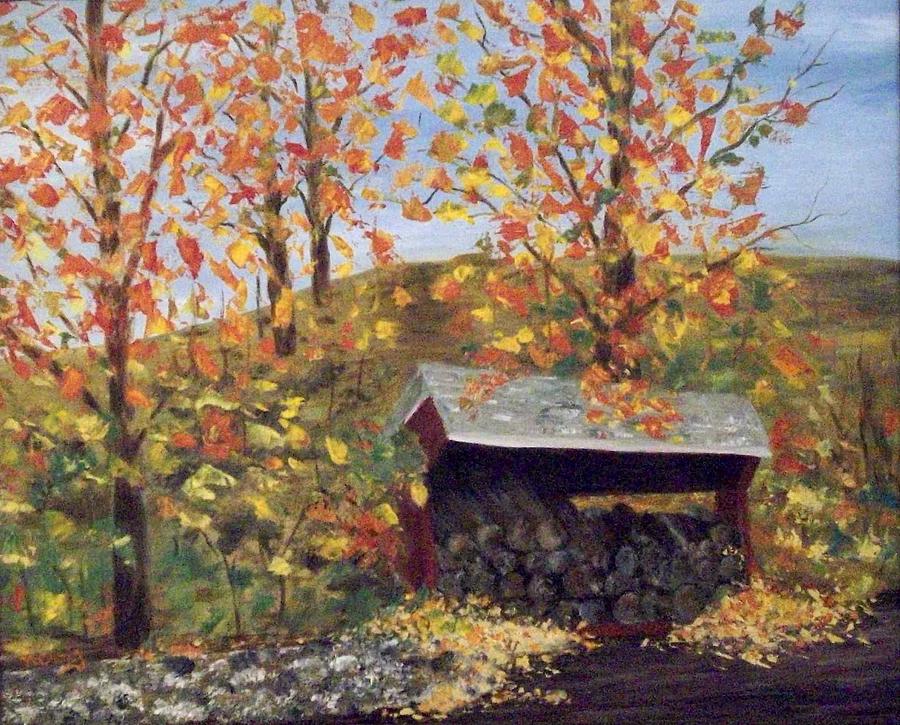 Fall Painting - Woodshed in Autumn by Nancy Craig