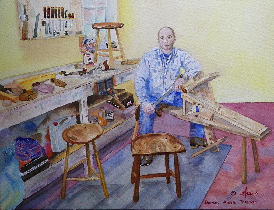 Woodworker Chair maker Painting by Anna Ruzsan
