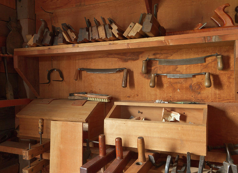 Christmas Photograph - Woodworking Tools In Carpentry Shop by William Sutton
