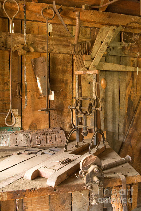 Workbench in the Blacksmith Shop at the  MacGregor Ranch Photograph by Fred Stearns