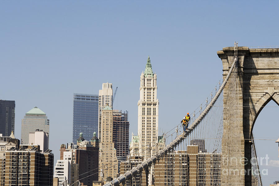 Workers on Brooklyn Bridge in Manhattan Photograph by Patricia Hofmeester