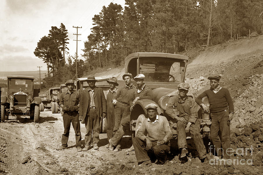 Truck Photograph - Workers on Highway One Monterey Carmel Hill California 1929 by Monterey County Historical Society