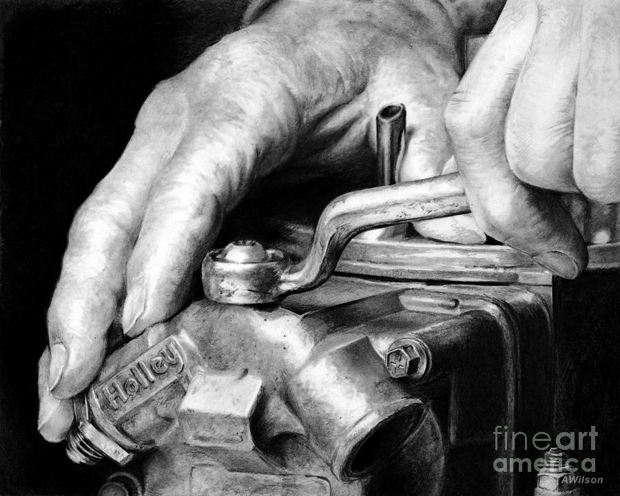 Anthony Wilson Drawing - Working Hands - Automotive Hands by Anthony Wilson