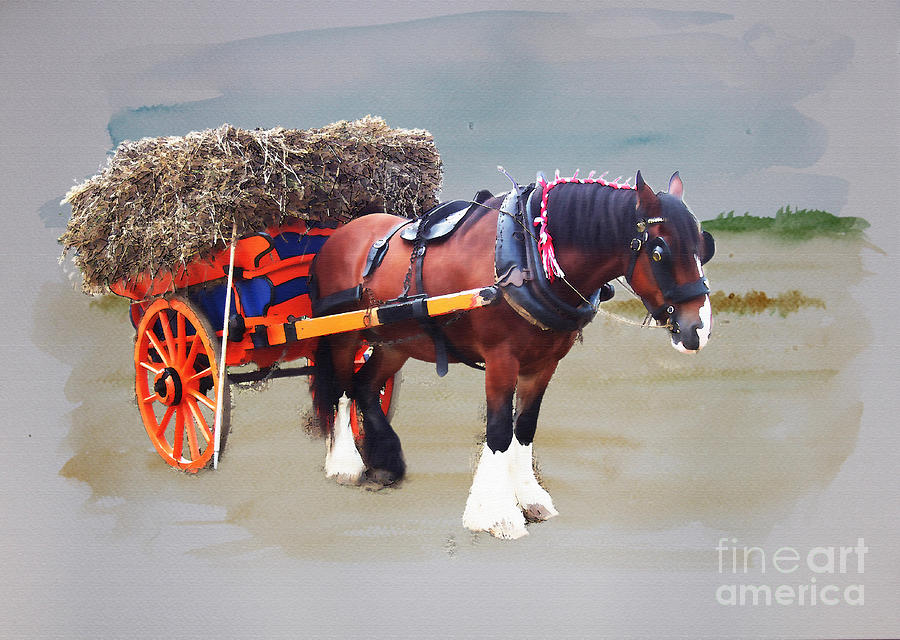 Working horse with cart Mixed Media by Roger Lighterness