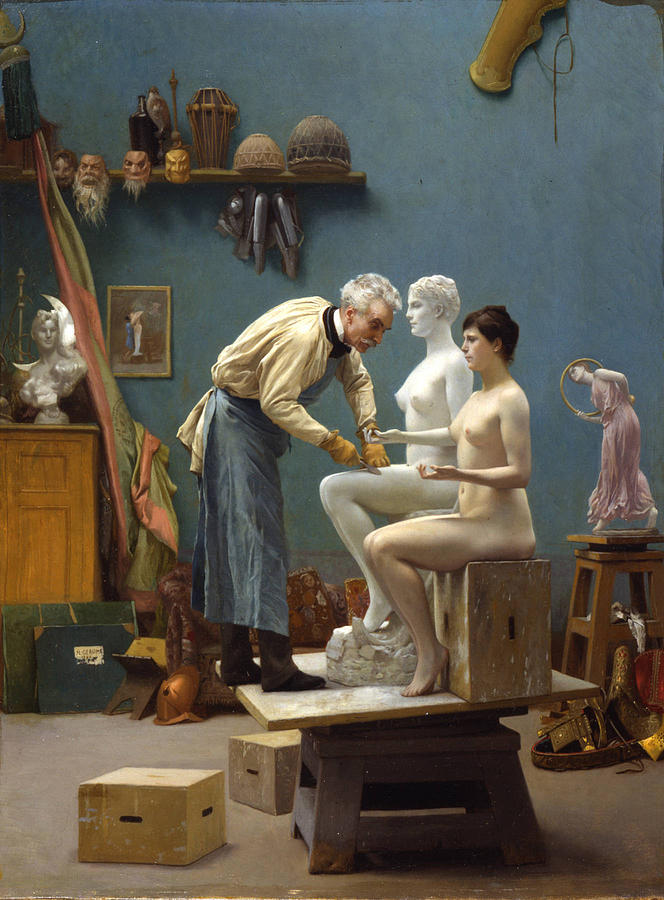 Nude Painting - Working in Marble by Jean-Leon Gerome
