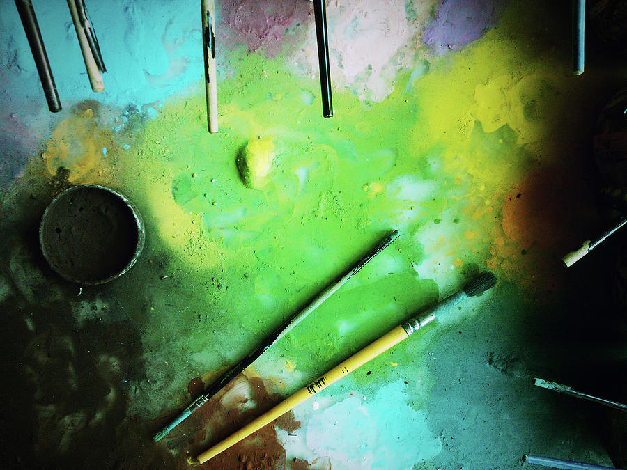 Workplace Dyes Brushes Photograph by Rudolf Vlcek
