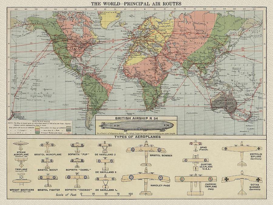 Vintage Digital Art - World Air Routes Map 1920 by Maciek Froncisz