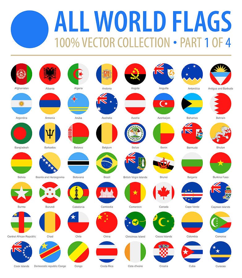 World Flags - Vector Round Flat Icons - Part 1 of 4 Drawing by Pop_jop