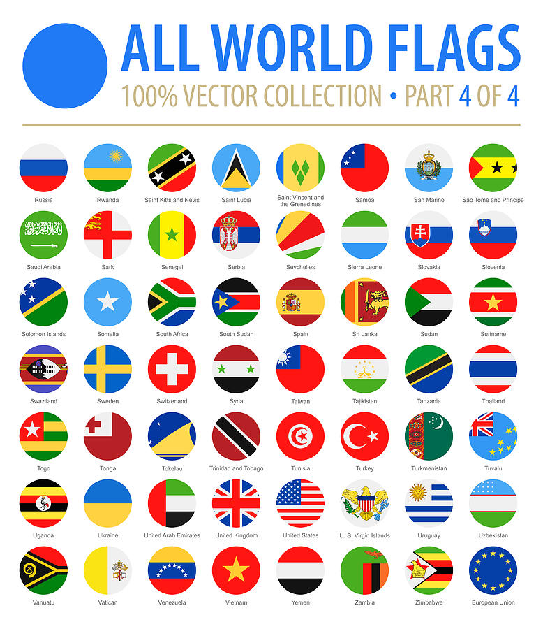World Flags - Vector Round Flat Icons - Part 4 of 4 Drawing by Pop_jop