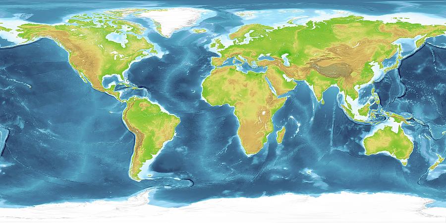 World Land And Sea Floor Topography Photograph by Planetary Visions Ltd/science Photo Library