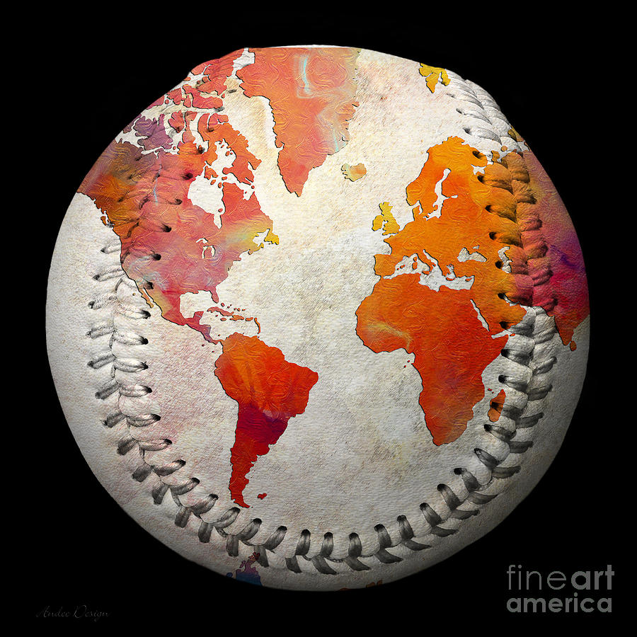 World Map - Rainbow Passion Baseball Square Digital Art by Andee Design