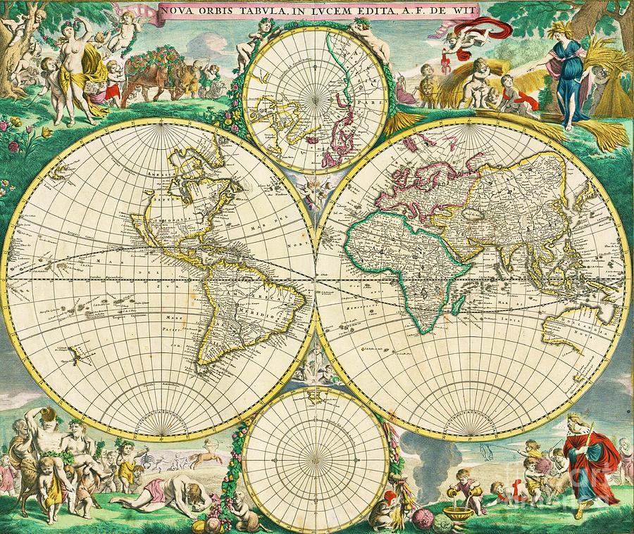World Map - 1670 Painting by Thea Recuerdo