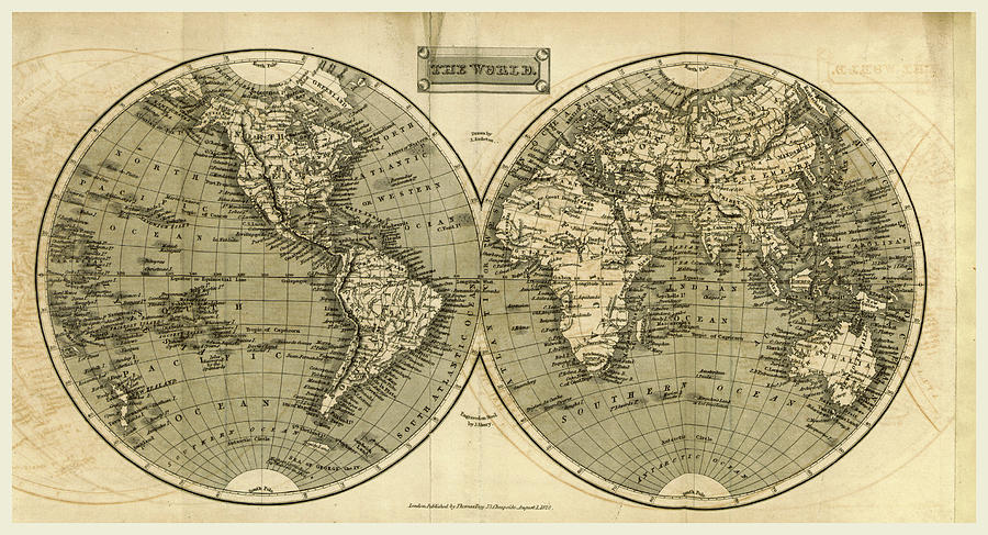 World Map 1828, 19th Century Engraving Drawing by Litz Collection ...