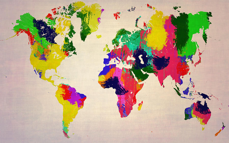 World map acrylic painting grunge  Painting by Eti Reid