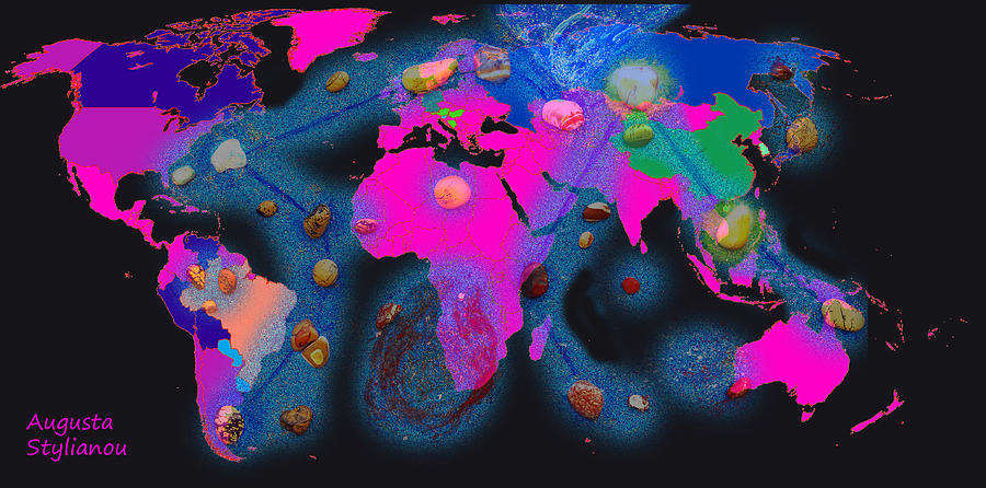World Map and Aquarius Constellation Digital Art by Augusta Stylianou