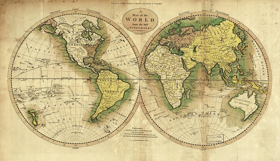 Map Photograph - World Map And Cooks Routes by Library Of Congress/science Photo Library