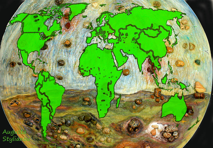 World Map and Earth Digital Art by Augusta Stylianou