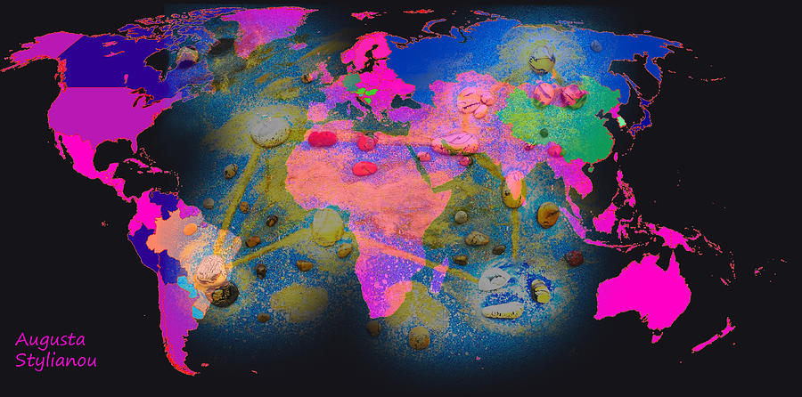 World Map and Leo Constellation Digital Art by Augusta Stylianou