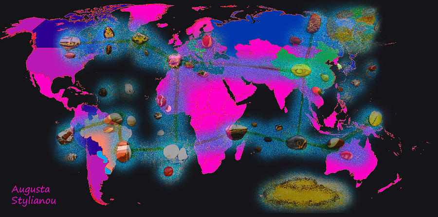 World Map and Virgo Constellation Digital Art by Augusta Stylianou
