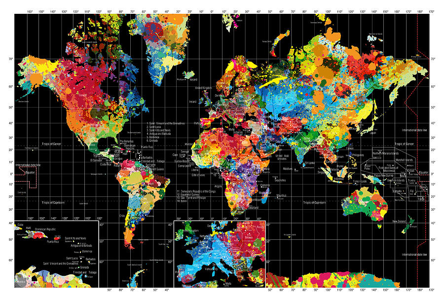 Vintage Digital Art - Abstract World Map Black by Gary Grayson