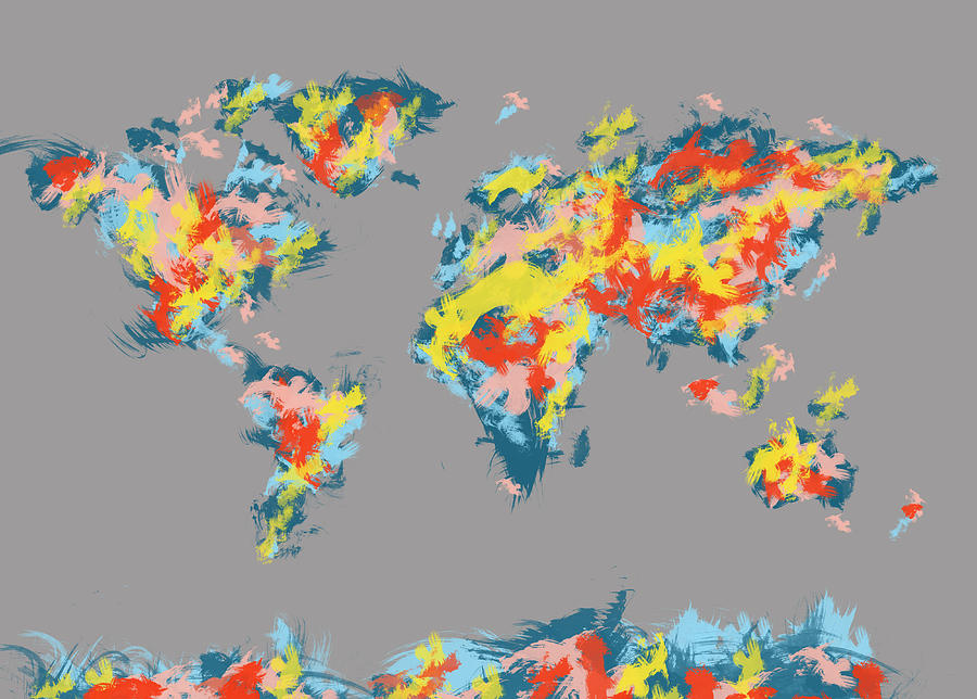Map Painting - World Map Brush Strokes 3 by Bekim M