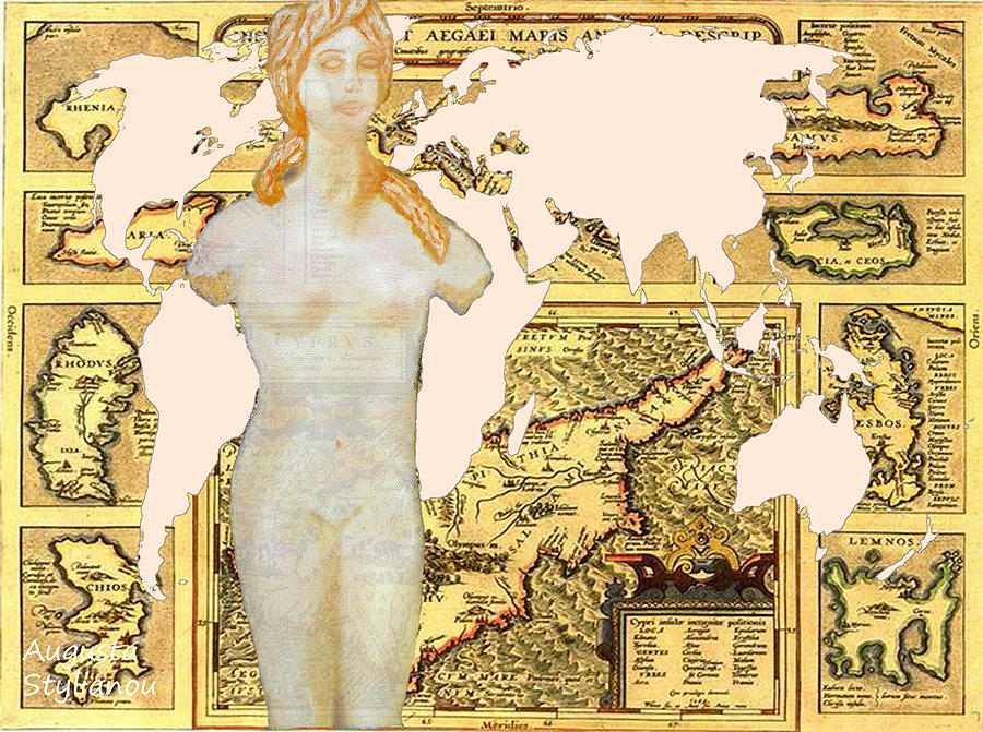 Nude Digital Art - World Map Cyprus and Aphrodite by Augusta Stylianou