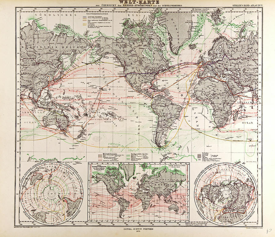 World Map Gotha Justus Perthes 1872 Atlas Drawing by English School ...